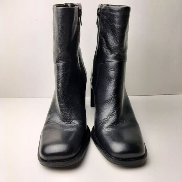 HUSH PUPPIES Waterproof Genuine Leather Square Toe Ankle Bootie Black Sz 5.5 M - Picture 9 of 14